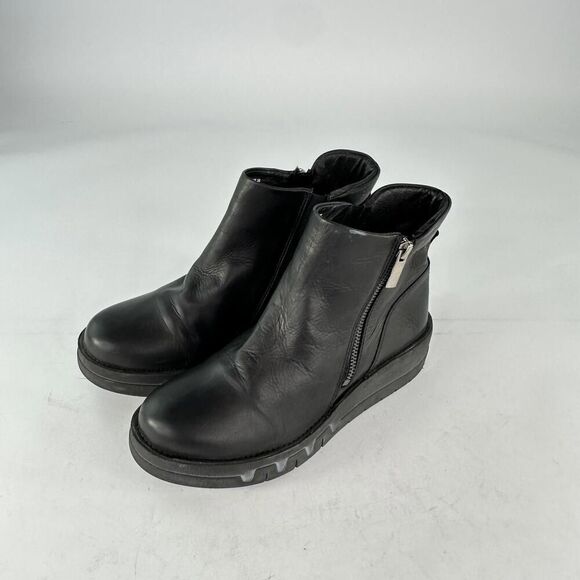 Miz Mooz Lass Ankle Boots US 7.5 Women's Black Leather Side-Zip Chelsea Boot - Picture 5 of 12